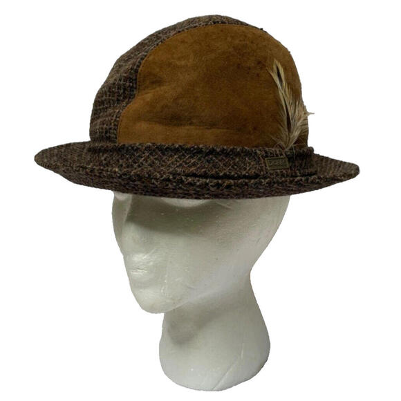 Dobbs Other - Vintage Dobbs Fifth Avenue Fedora Suede Tweed Hat Pace Setter Feather M 7-7 1/8